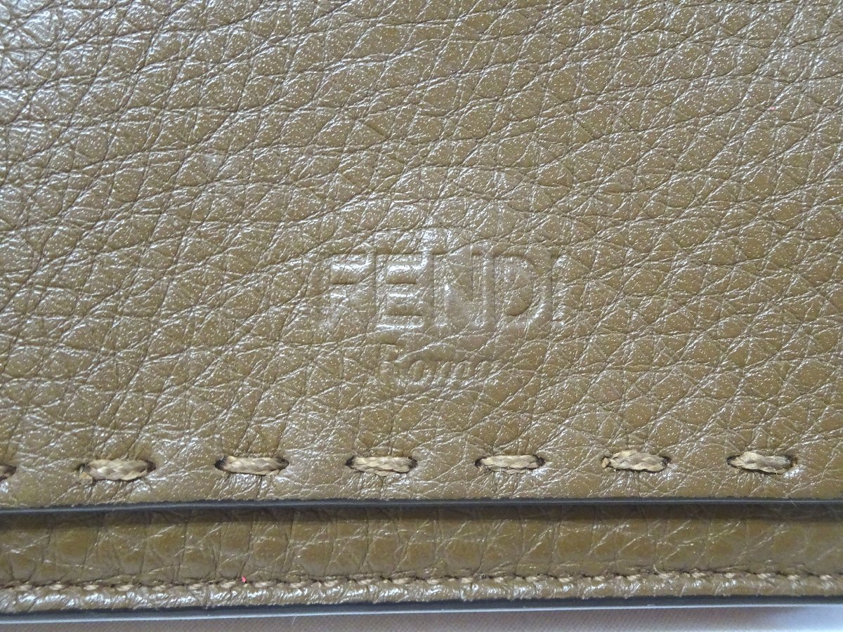 フェンディ FENDI セレリア 三つ折り ミニ 財布 レザー バイカラー コンパクト ブラウン マイクロ ステッチ_画像4