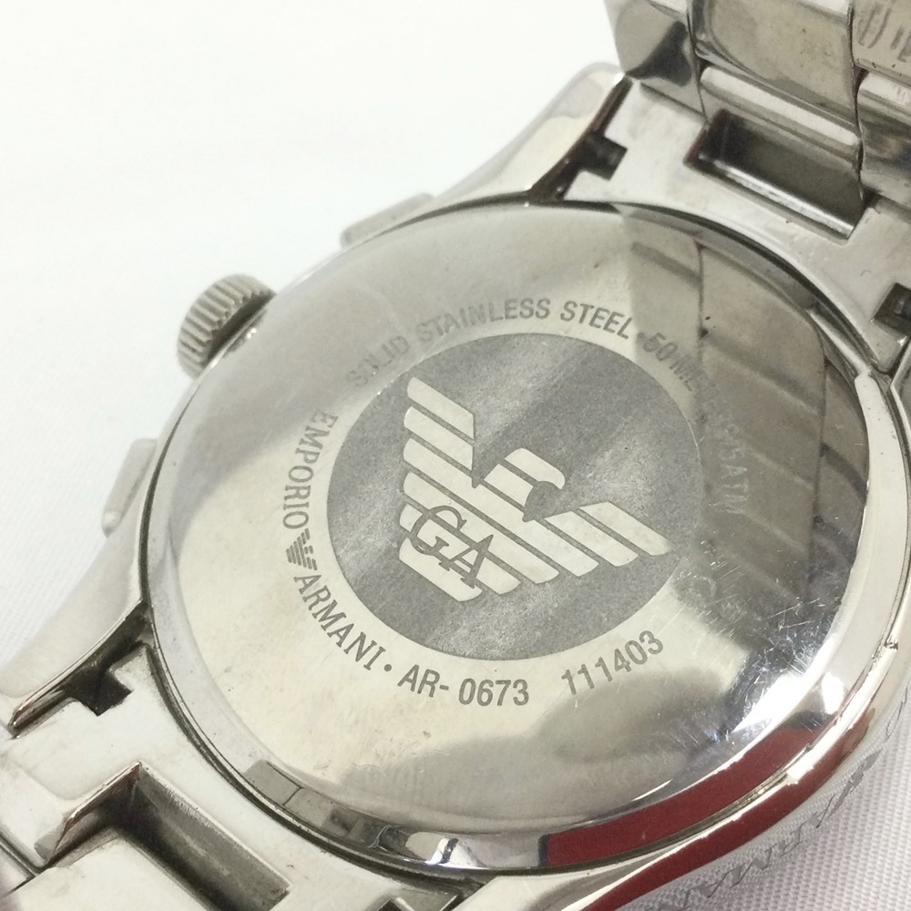 〇〇 EMPORIO ARMANI エンポリオアルマーニ 腕時計 クロノグラフ AR-0673 ブラック x シルバー やや傷や汚れあり_画像3
