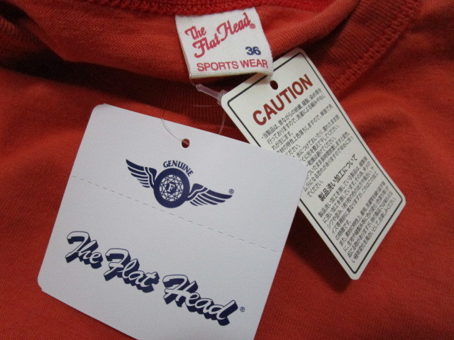 定価8500円！THE FLAT HEAD BIKER&VINTAGE 長袖Ｔシャツ・36・ライトレッド（日本製フラットヘッドピンストライププリントロンＴシャツ）_画像7