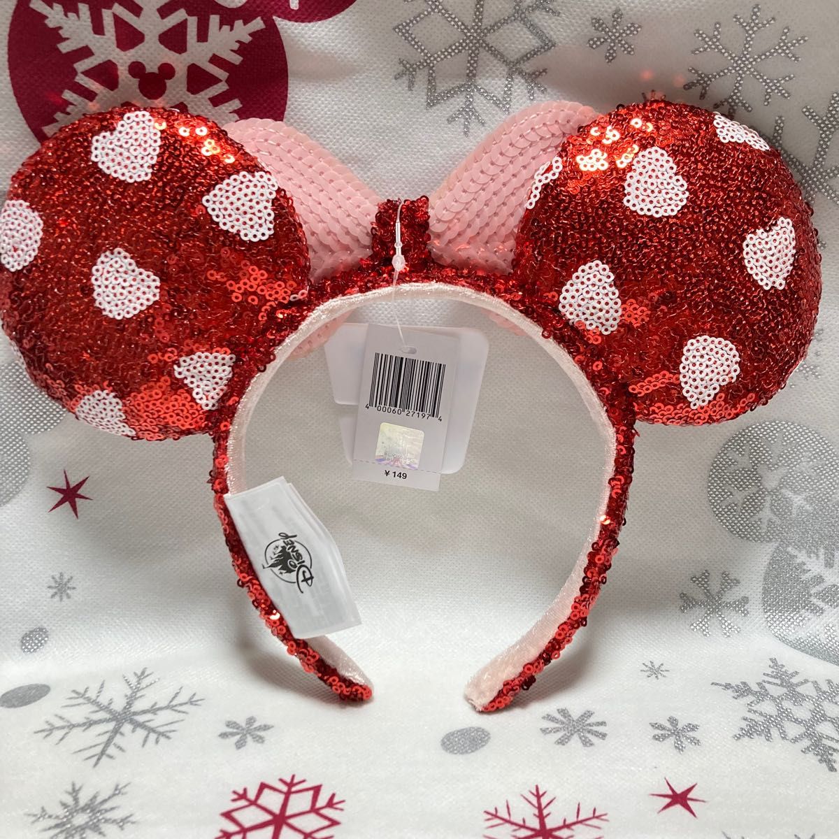 熱販売 上海ディズニー ピンクハートリボン 紅白ドットスパンコール