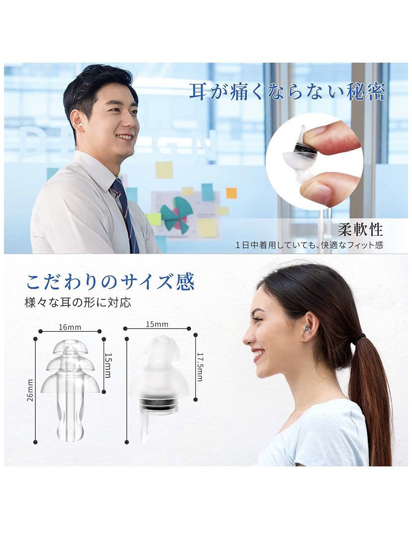 耳栓 睡眠 飛行機 仕事 勉強 水洗い可能 携帯ケース付き 日本語説明書付2ペア_画像5