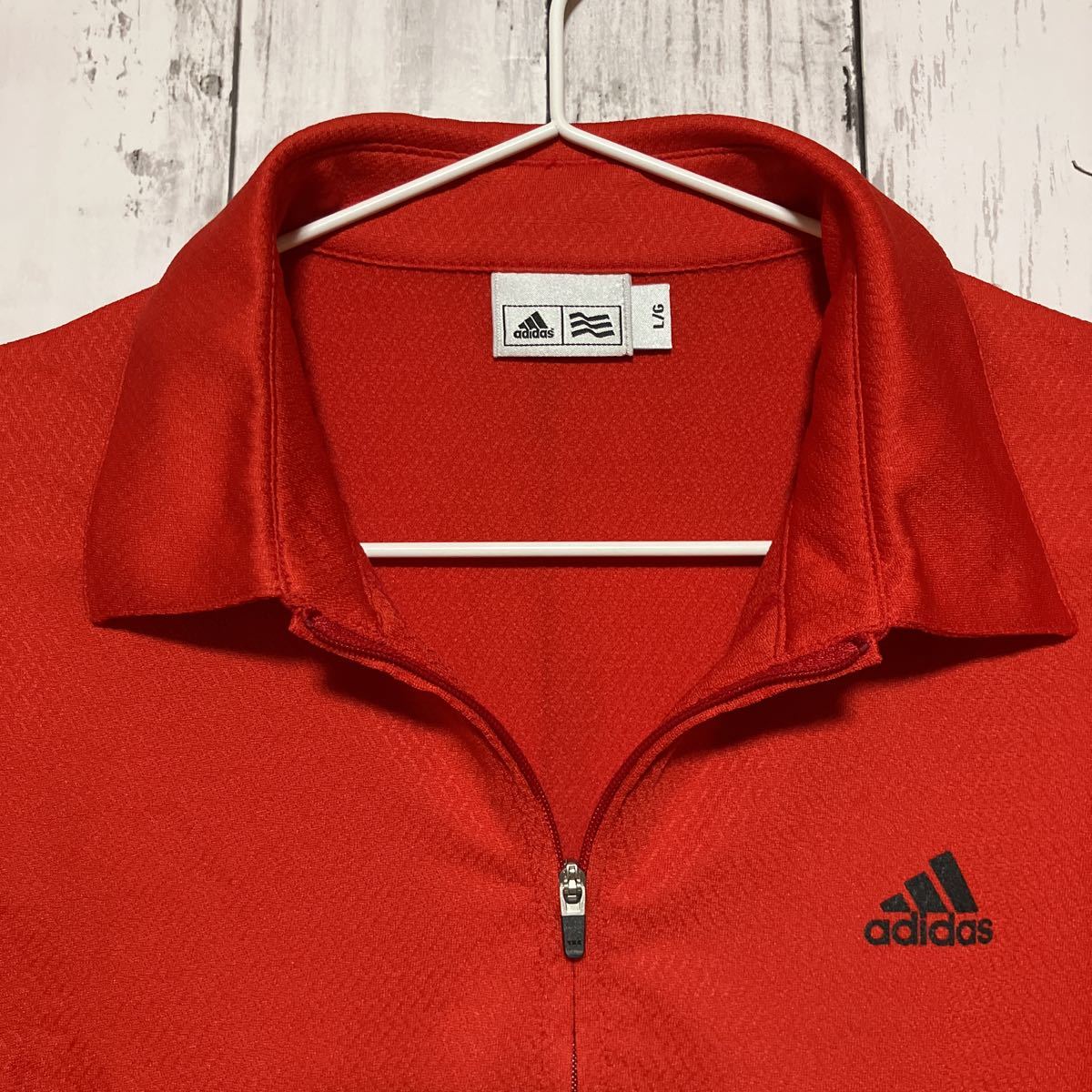 【adidas golf】アディダスゴルフ メンズ 半袖ハーフジップシャツ Lサイズ 赤 レッド 美品 送料無料