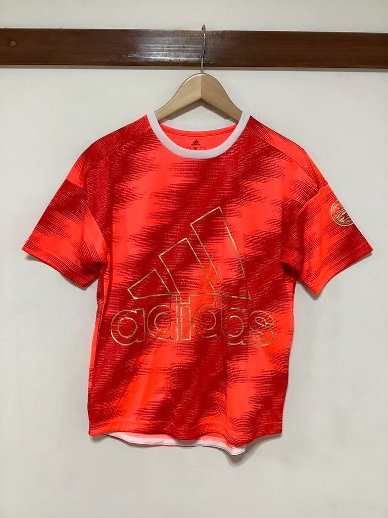 や1133 adidas アディダス メッシュ半袖Tシャツ キッズ 160 蛍光オレンジ ドライ_画像1