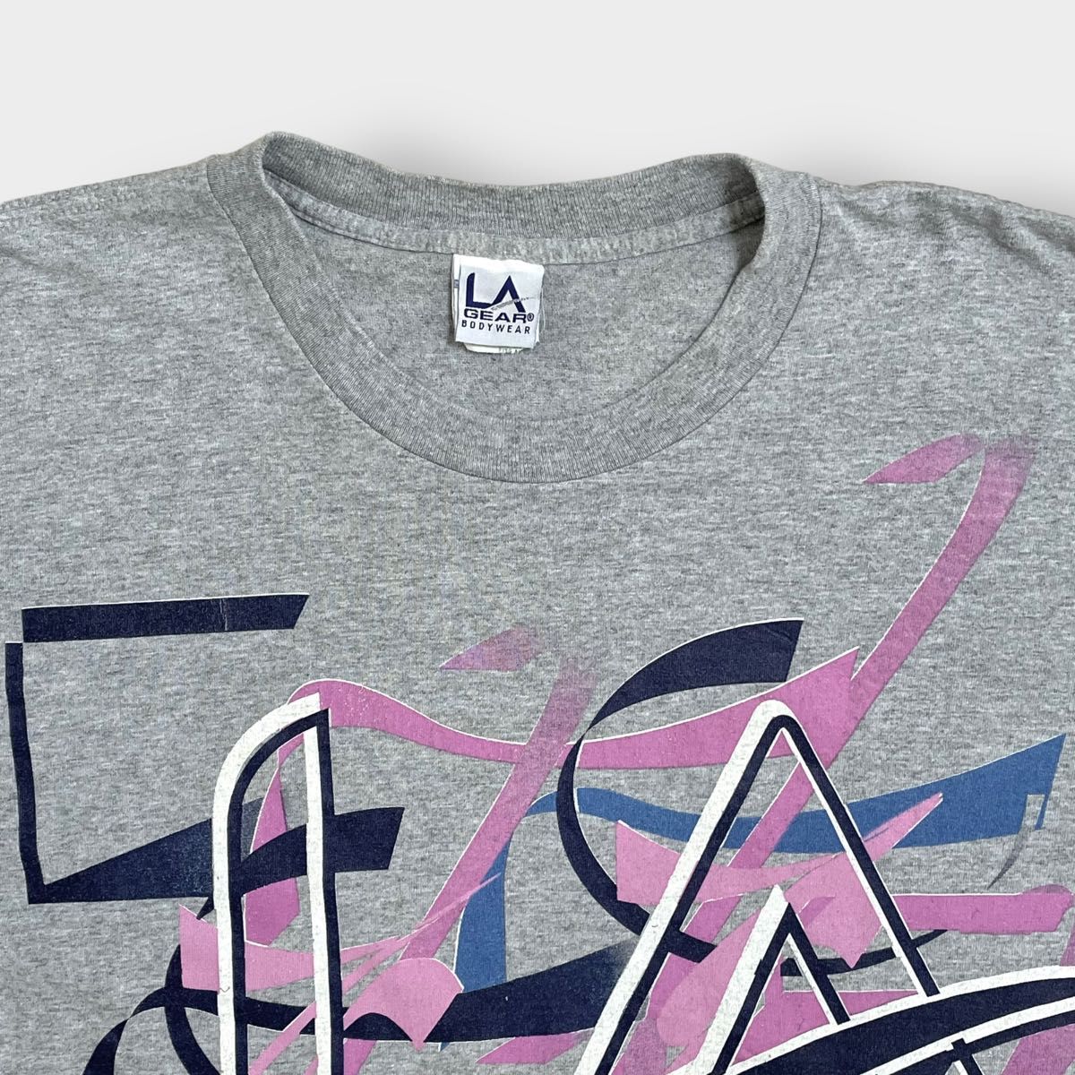 【LA GEAR】90s USA製 ロゴ プリント Tシャツ グレー シングルステッチ ヴィンテージ ビッグプリント 半袖 古着