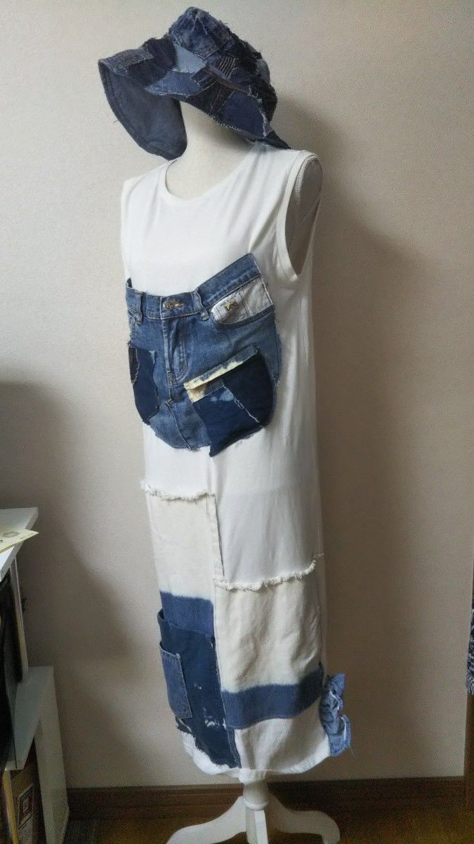【一点物】リメイクワンピース ハンドメイド デニムリメイク