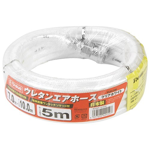 E-Value エアーホース 日本製 エアホース 5m 耐圧1.5Mpa EUH-5W 7mm×10mm ウレタン エアー工具 エアーツール 白 ホワイト_画像2