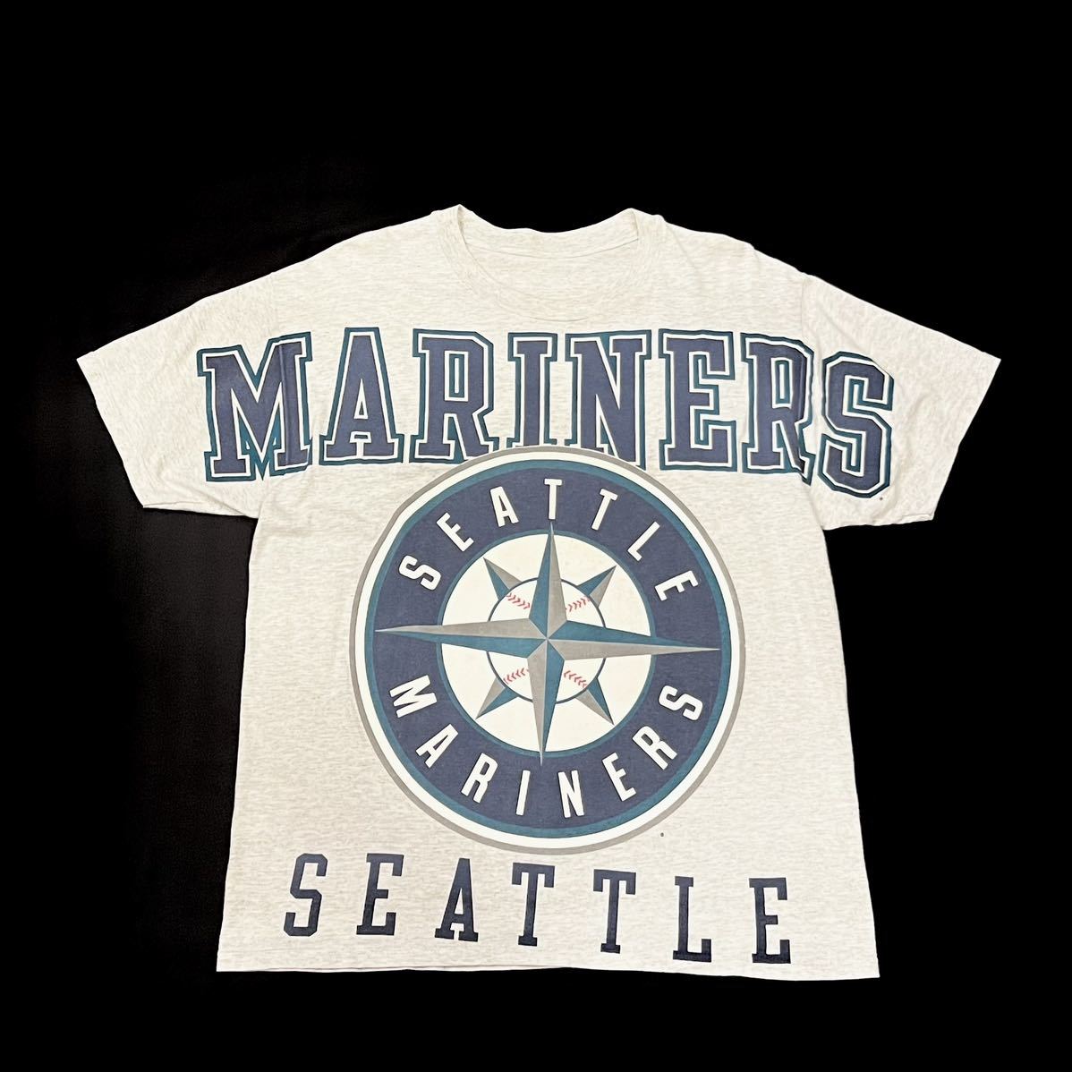 【90s】MLB Seattle Mariners シアトル・マリナーズ 半袖Tシャツ メンズL相当 灰/グレー系 プリント 野球 ベースボール オールド 古着 USED_画像1