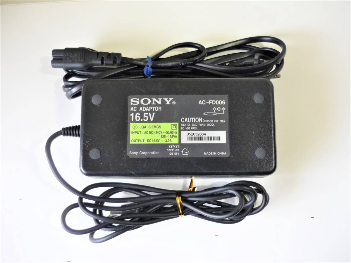 ソニー SONY 純正 ACアダプター 16.5V 3.9A 外径6mm ■AC-FD006■ KLV-14AP2/14SP2/15AP2/15SP2/15SR1/17HR1等用 通電確認済み　A2_画像1