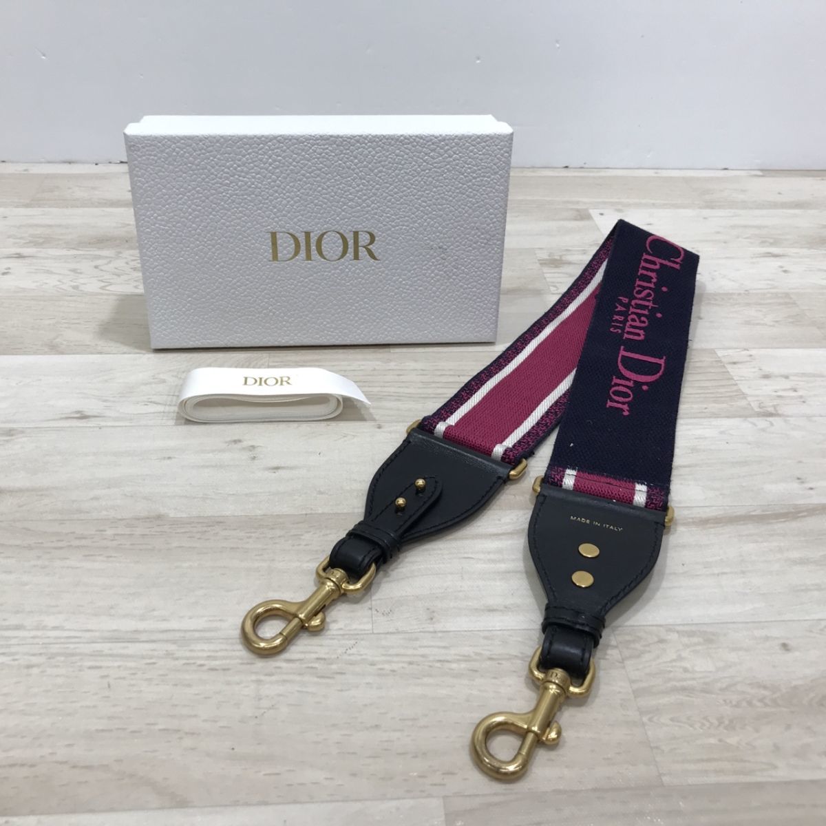 Christian Dior クリスチャン ディオール ショルダー ストラップ ネイビー×ピンク バッグパーツ 太め[N4485]_画像1