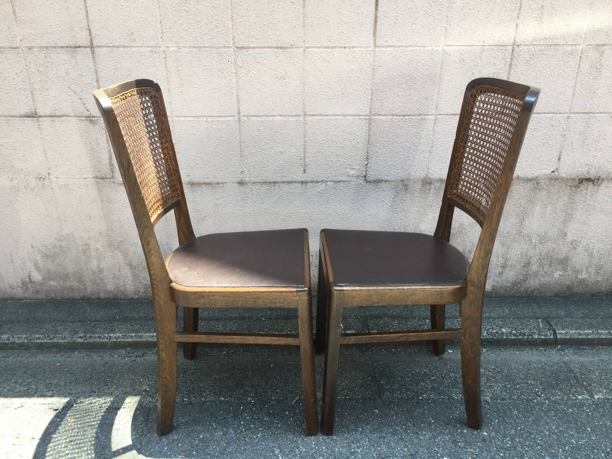 京都#24 古い籐椅子 / ラタンチェア 2脚 ダイニングチェア 古家具