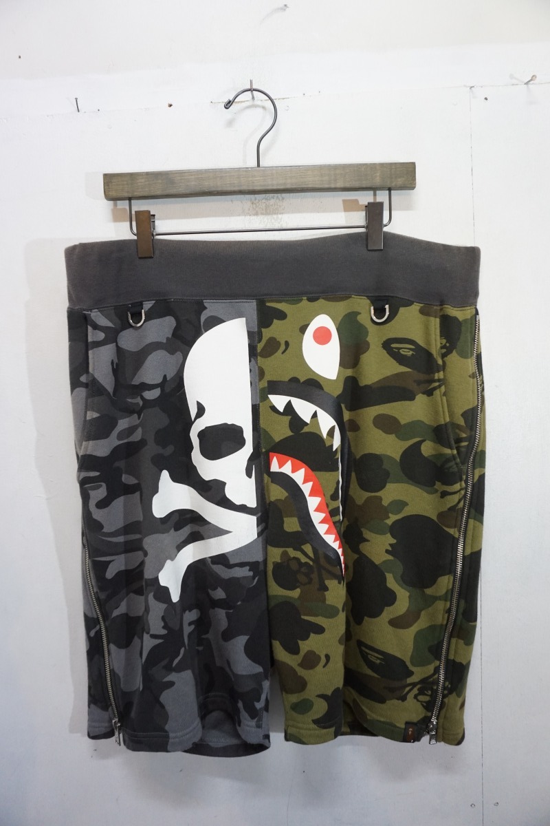 正規 18AW A Bathing Ape ベイシングエイプ × mastermind JAPAN マスターマインド シャーク スウェット パンツ ショーツ 迷彩 XL627N▲_画像1