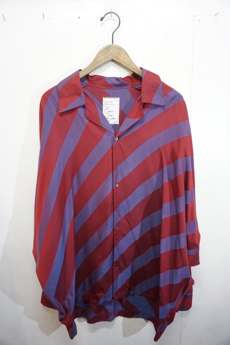 美品 18SS SHAREEF シャリーフ BIAS STRIPE BIG SHIRTS ドルマンスリーブ バイアス ストライプ 長袖 ビッグ シャツ 2赤紫 728N▲_画像1