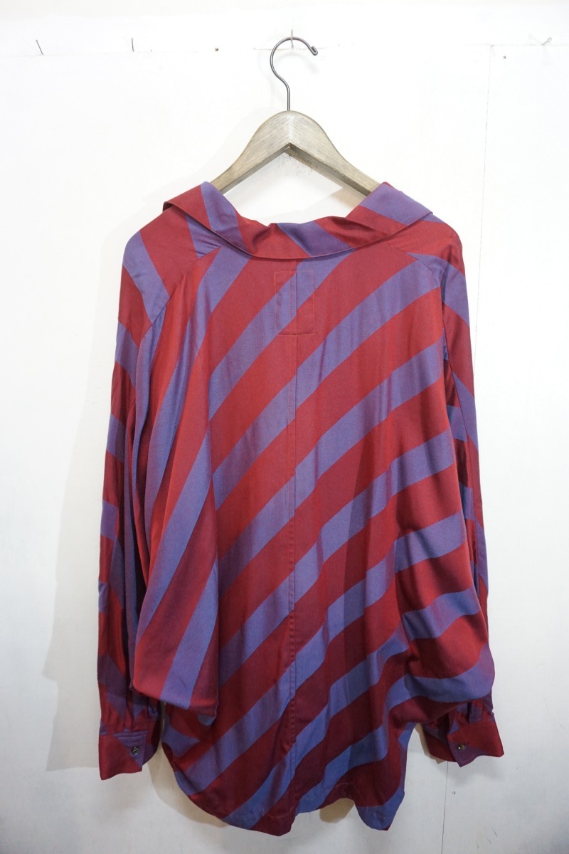 美品 18SS SHAREEF シャリーフ BIAS STRIPE BIG SHIRTS ドルマンスリーブ バイアス ストライプ 長袖 ビッグ シャツ 2赤紫 728N▲_画像2