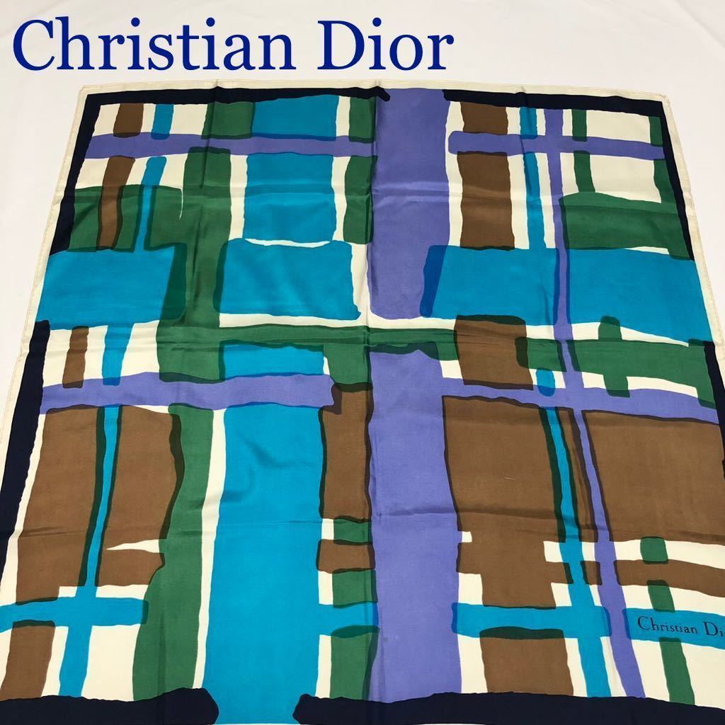 Christian Dior クリスチャンディオール　スカーフ　現代美術風　マルチカラー　シルク_画像1