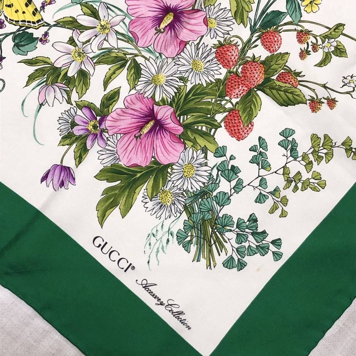 GUCCI グッチ シルク100% 花柄スカーフ