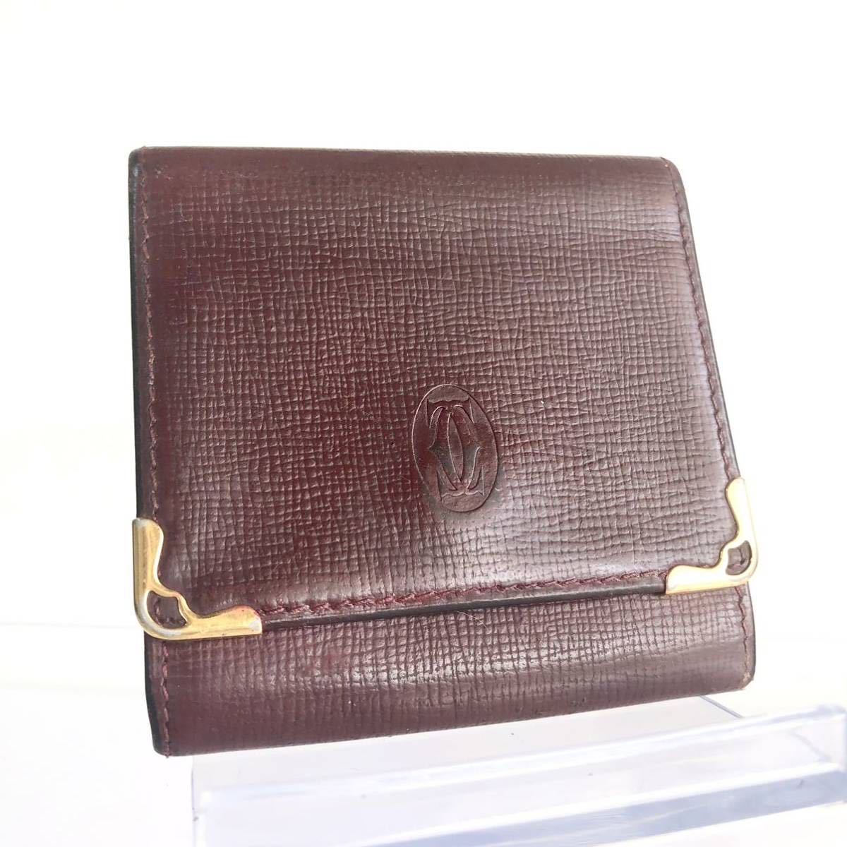 ■美品■Cartier カルティエ コインケース 小銭入れ マストドゥカルティエ マストライン ボルドー ゴールド金具 刻印あり