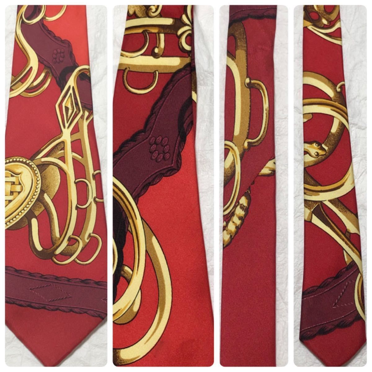 希少 HERMES エルメス ネクタイ シルク100% スカーフ風 金具 希少 HERMES エルメス ネクタイ シルク100% スカーフ風 金具