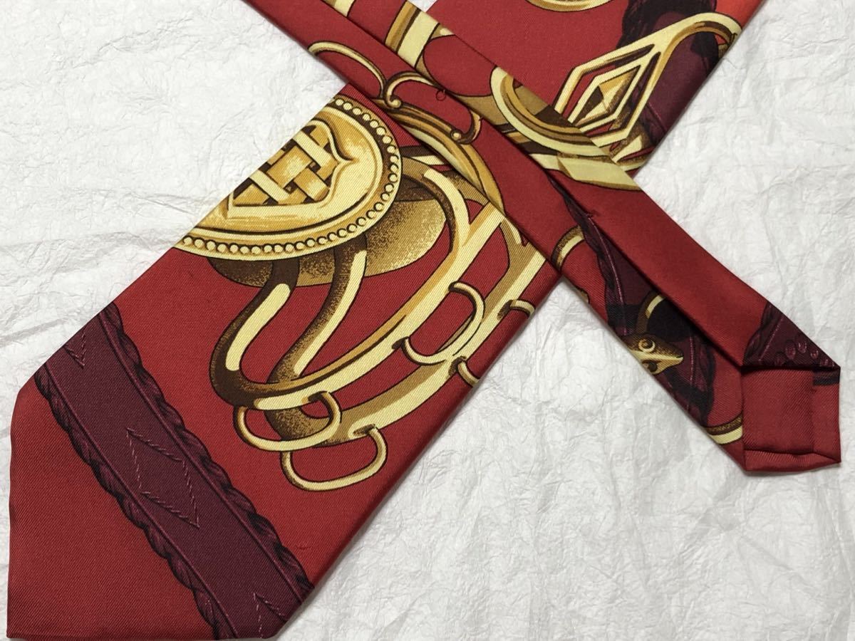 希少 HERMES エルメス ネクタイ シルク100% スカーフ風 金具