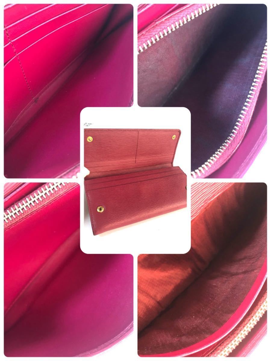 ■美品■PRADA プラダ サフィアーノレザー ロングフラップ長財布 パスケース付き チェーン ロゴ金具 ピンク ゴールド金具 刻印あり