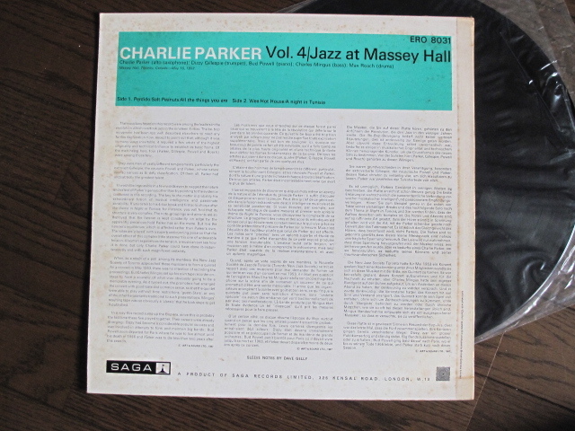 希少 レア 60'S チャーリー・パーカー CHARLIE PARKER VOL.4 ’JAZZ AT MASSEY HALL' アナログ　LPレコード 当時モノ 英国製_画像2