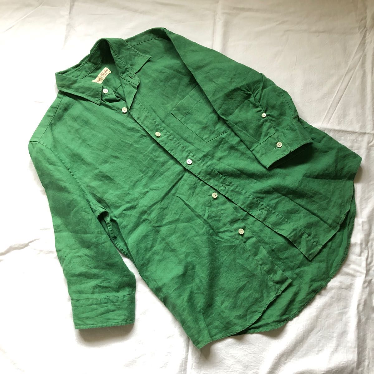 ジャーナルスタンダード　七分袖　オープンカラー　リネンシャツ　リネン100% 麻100% グリーン　緑色   7分袖シャツ