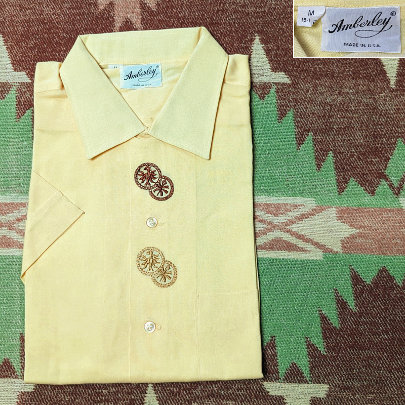 デッドストック 刺繍 【Amberley】 60s Rayon Box Shirt/ 60年代 レーヨン ボックス シャツ オープンカラー 開襟 ループ ビンテージ 50s70s