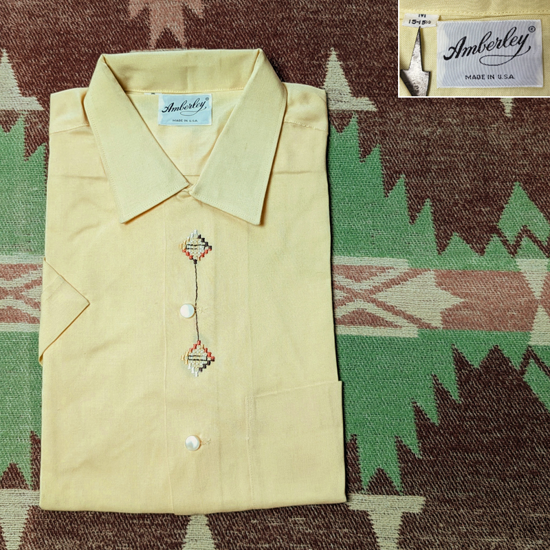デッドストック 刺繍 【Amberley】 60s Rayon Box Shirt/ 60年代 レーヨン ボックス シャツ オープンカラー 開襟 ループ ビンテージ 70s50s