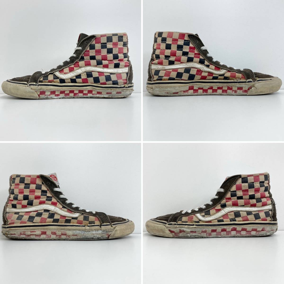 80s VANS SK8-HI HI TOP チェッカーフラッグ サイドテープ USA製 US8.5程度 バンズ スケハイ ハイトップ スニーカー 靴 VINTAGE 1190_画像3