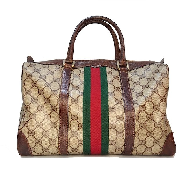 OLD GUCCI オールドグッチ ヴィンテージ シェリーライン GG柄 PVC×レザー ハンドバッグ ボストンバッグ【送料無料】_画像2