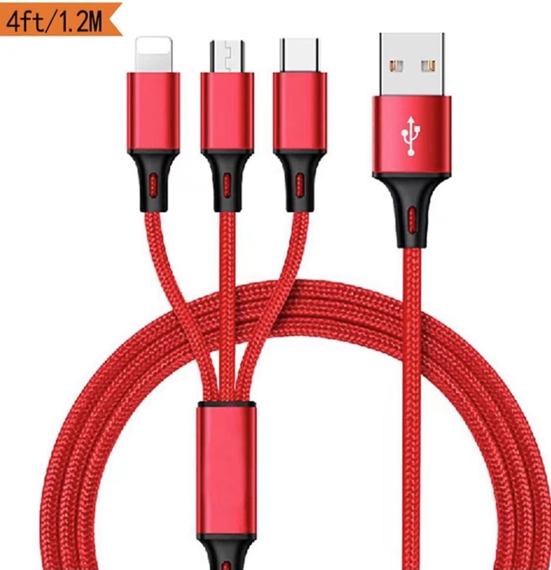 １本3役 Lightning/Micro USB/Type-C 3in1 USB 充電ケーブル 急速充電 ケーブル USBケーブルの画像1