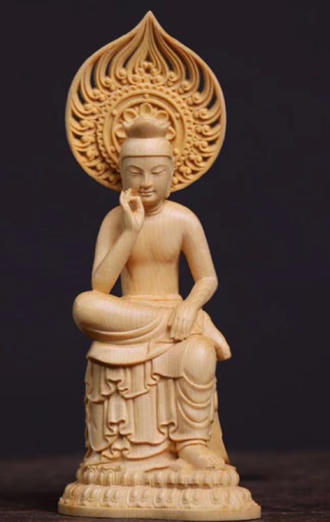 弥勒菩薩 半跏思惟像 一刀彫り 木彫 仏像 彫刻 置物 風水 骨董