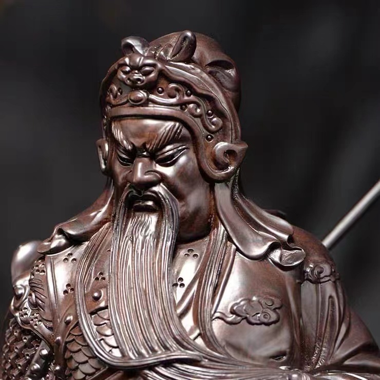 仏教工芸 精密細工 関羽像 精密彫刻 極上品 黒檀木 仏師で仕上げ品 武