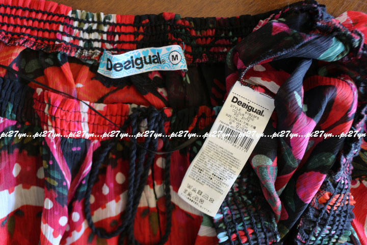 desigual デシグアル ノースリブ 花柄 ペイズリー シフォン ブラウス ワッシャー シワ加工 赤 レッド ボタニカル シアー チュニック_画像10