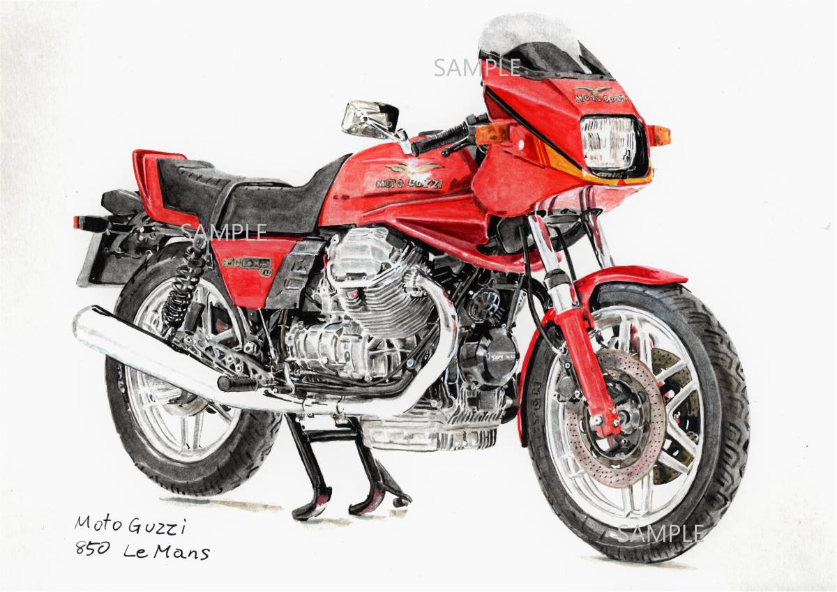 Ａ４プリントです　モトグッチ　850ルマン　水彩画　バイクイラスト　_画像1