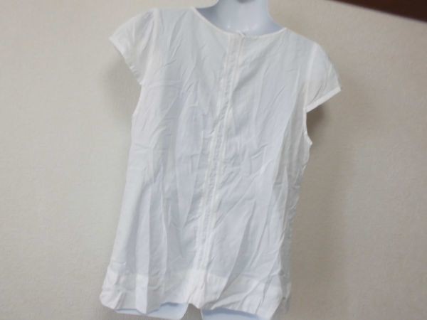 assk6-1165* ##H&M/ H and M ## трикотаж с коротким рукавом тонкий круглый вырез tuck рубашка одноцветный "теплый" белый M размер хлопок 100%