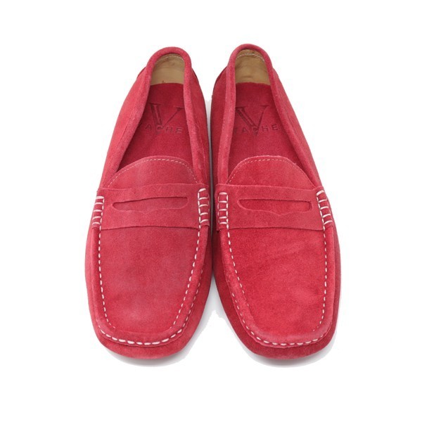  hand made 24cm original leather suede driving shoes slip-on shoes Loafer red 