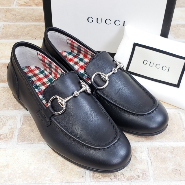 未使用 グッチ GUCCI ホースビット レザー チルドレンズ ビット ローファー 28 UK10.5 US11 イタリア製 ブラック_画像1