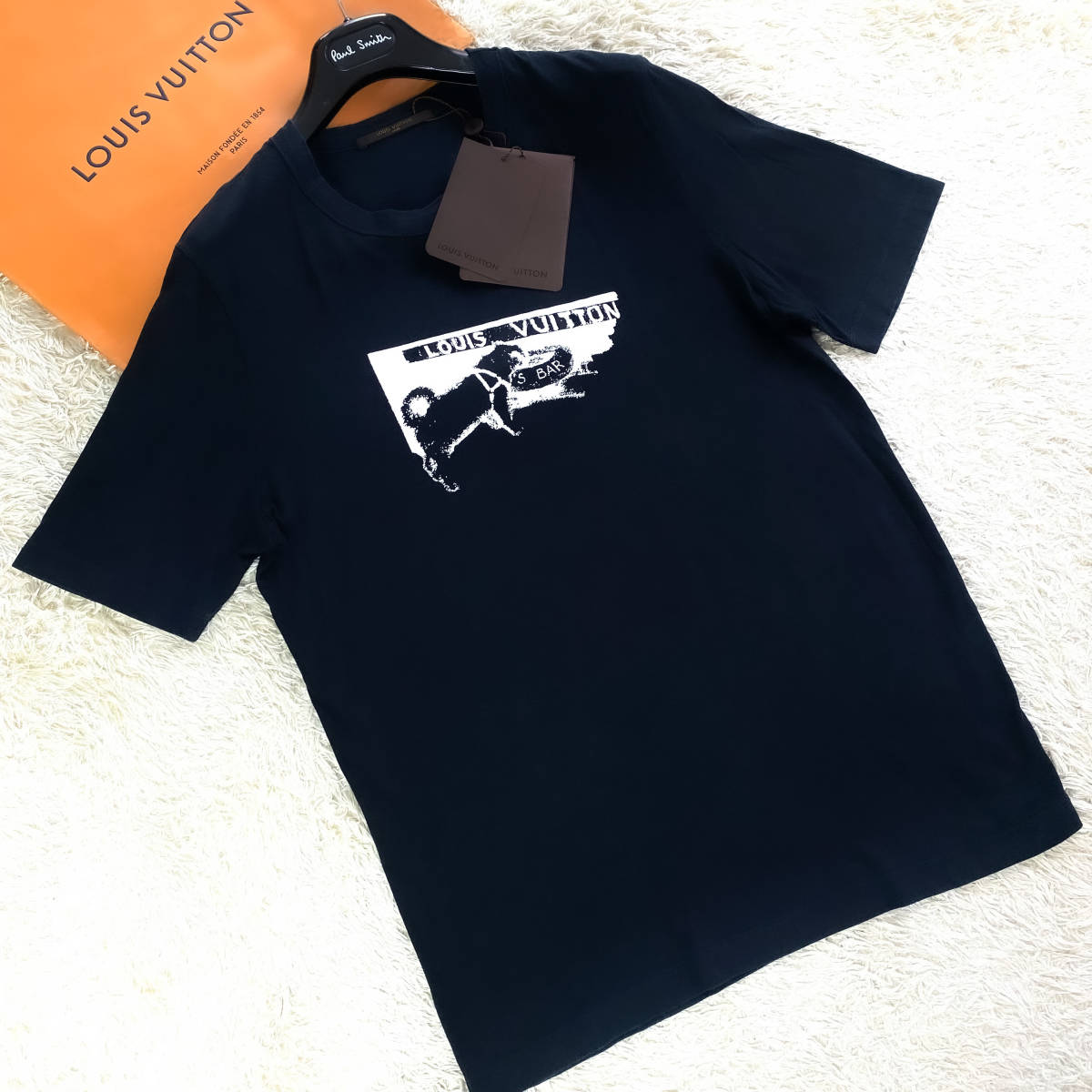 美品XL.LL~L!LOUIS VUITTON半袖Tシャツ ブラック黒フロントロゴワンコ