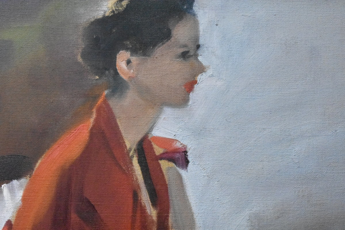 能仲ヤツヲ 油絵・油彩画『出番待ち』【真作保証】 絵画 能仲ヤツヲ 油絵・油彩画『出番待ち』【真作保証】 絵画