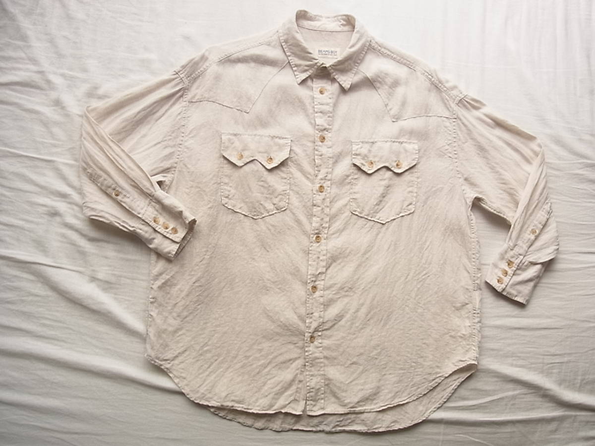 BEAMS BOY Beams Boy linen100% big Silhouette western shirt unbleached cloth 