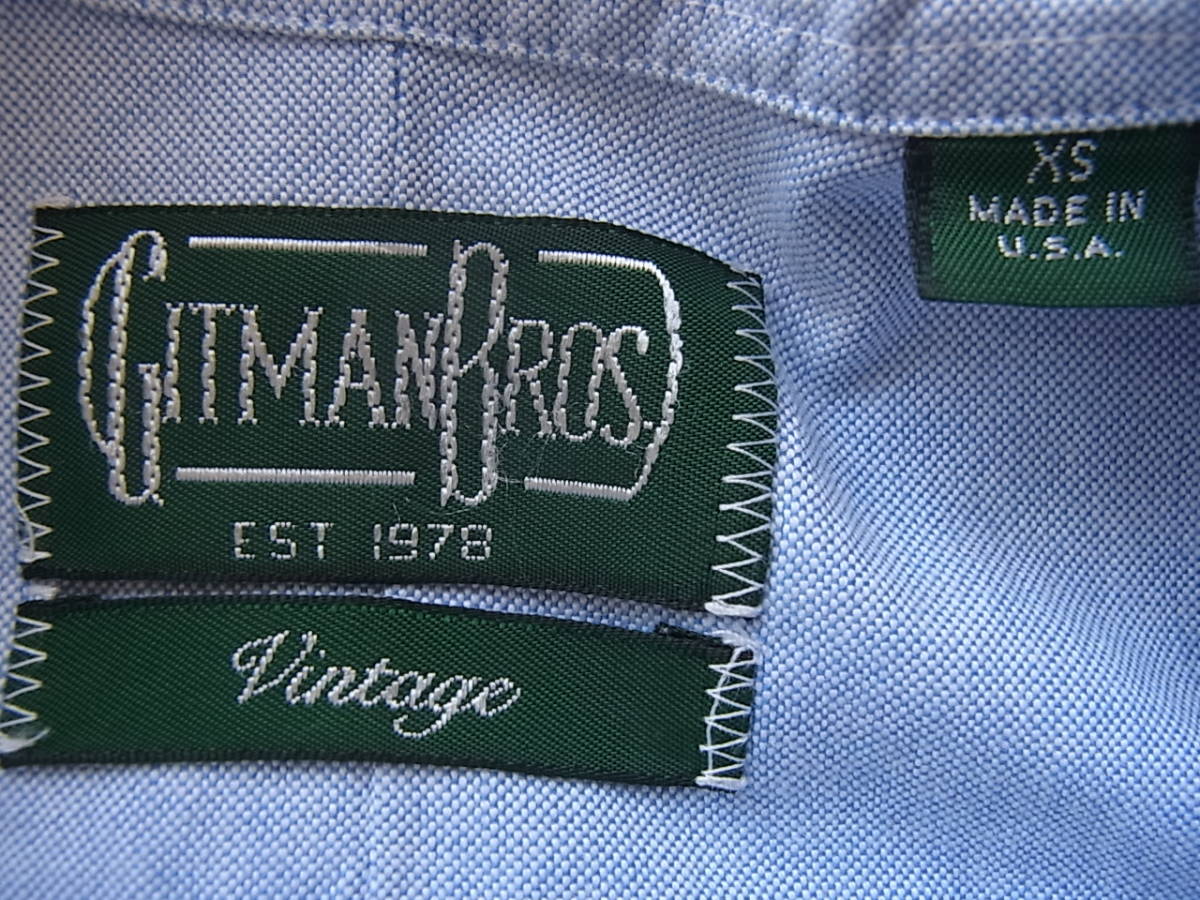 GITMAN Vintage ギッドマン ブラザーズ　ヴィンテージ　コットンオックス素材　ボタンダウンシャツ　サイズ XS 　MADE IN USA 　ブルー_画像5