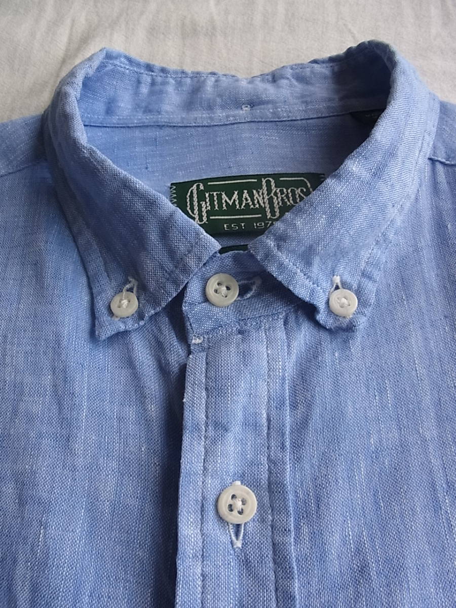 GITMAN Vintage ギッドマン ブラザーズ　ヴィンテージ　リネンシャンブレー素材　ボタンダウンシャツ　サイズ M MADE IN USA ブルー_画像2