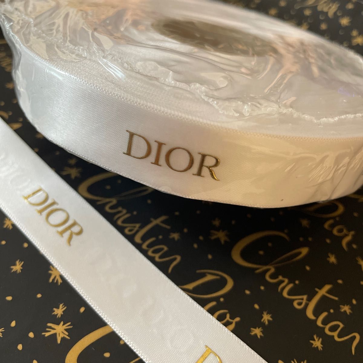 値下げ不可★1ロール50m★DIOR リボン ロール サテン ゴールドロゴ