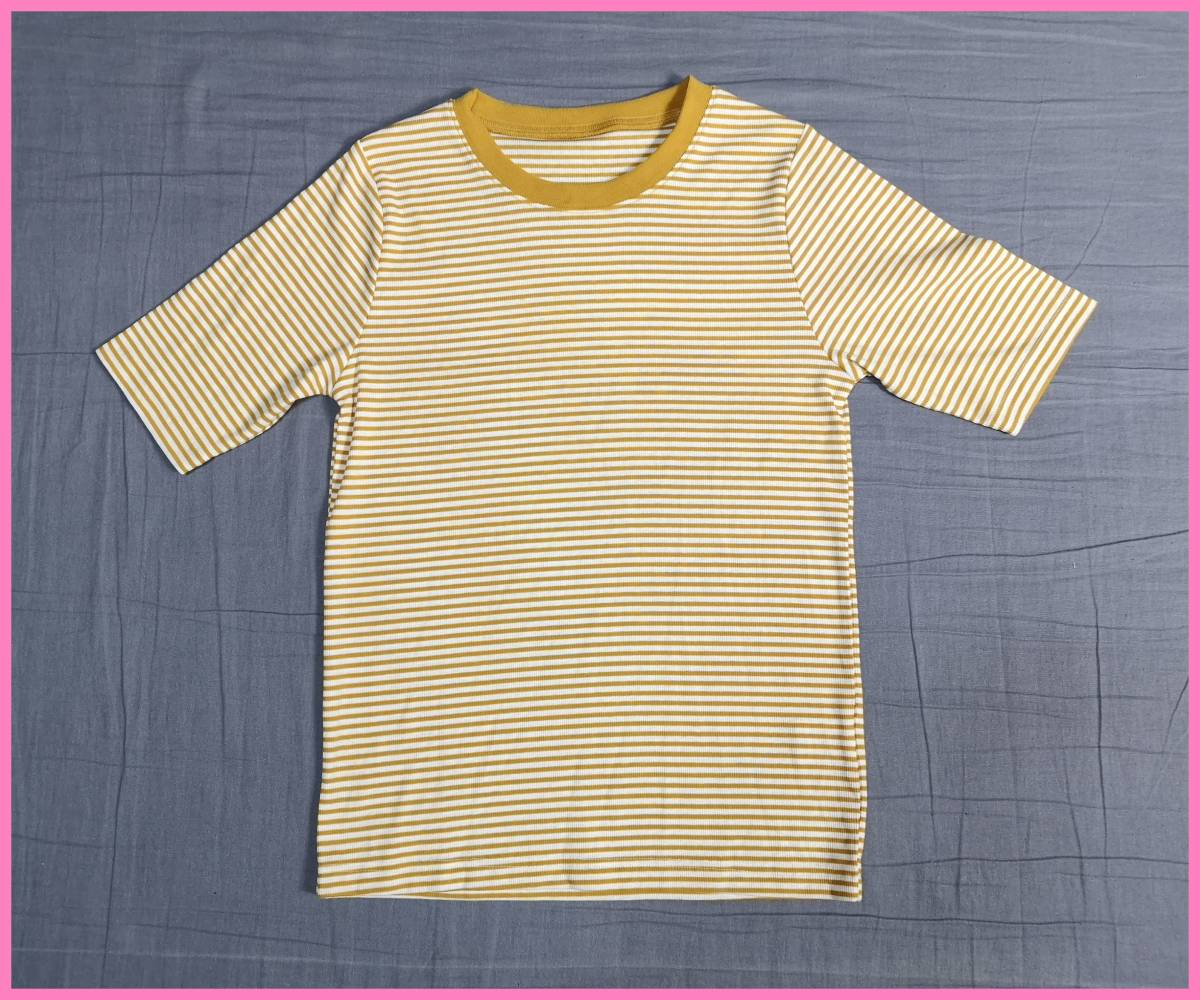 TSET‐１４７☆春夏☆サンプル品☆送料込み☆即決☆ナチュラル系☆ポリエステル綿ポリウレタン☆Tシャツ☆３枚セット☆Ｍサイズ☆ボーダー_伸縮性に富む素材。