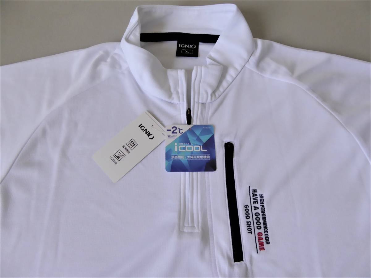 IGNIO GOLF イグニオ ゴルフ アイクール 吸水速乾 UVカット ハーフジップ半袖シャツ　2XL　白_画像1