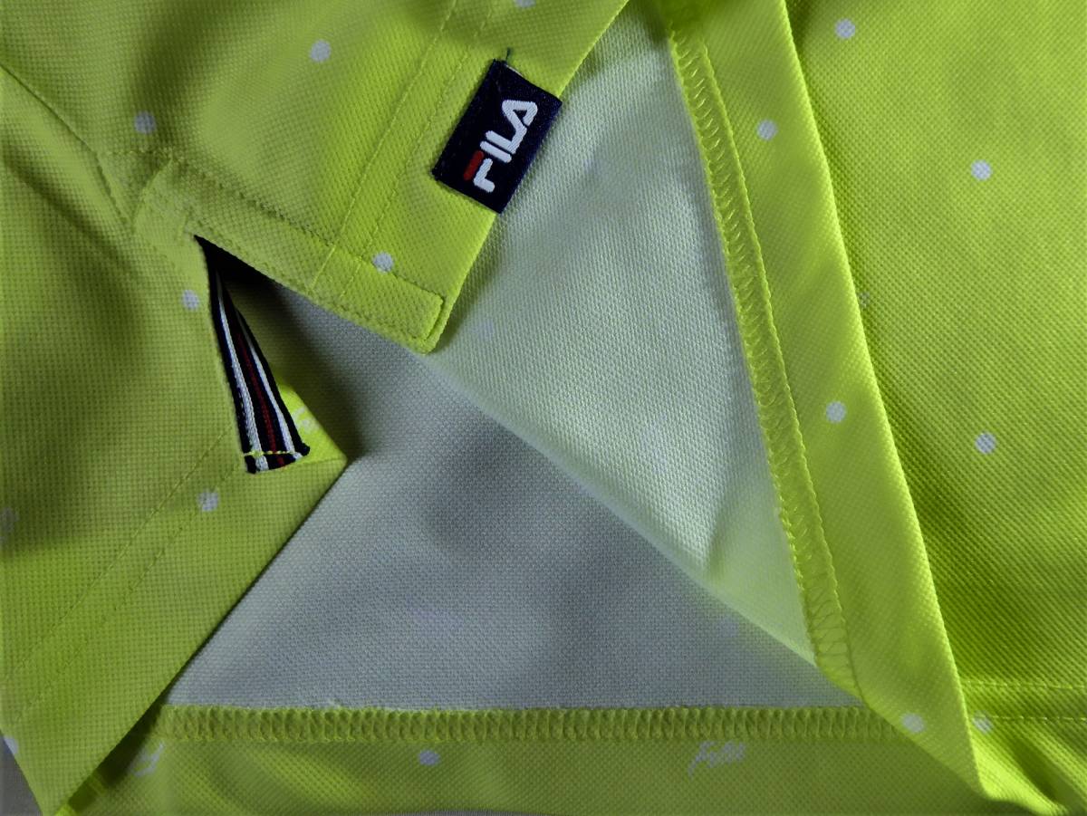 FILA GOLF フィラ ゴルフ 吸汗速乾 UV CUT ストレッチ 飛び柄 ボタンダウン半袖ポロシャツ　LL　黄緑_画像6