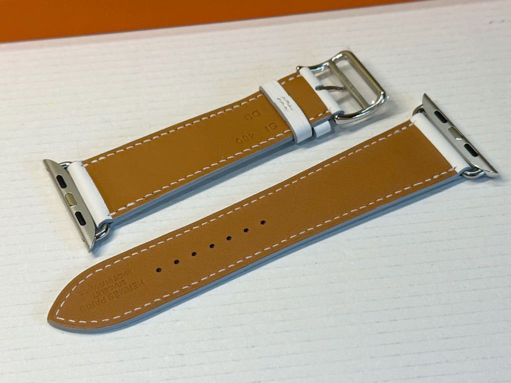 ★即決 未使用 Apple Watch Hermes 45mm 44mm 白 シンプルトゥール レザーストラップ アップルウォッチ レザー エルメス ホワイト 520