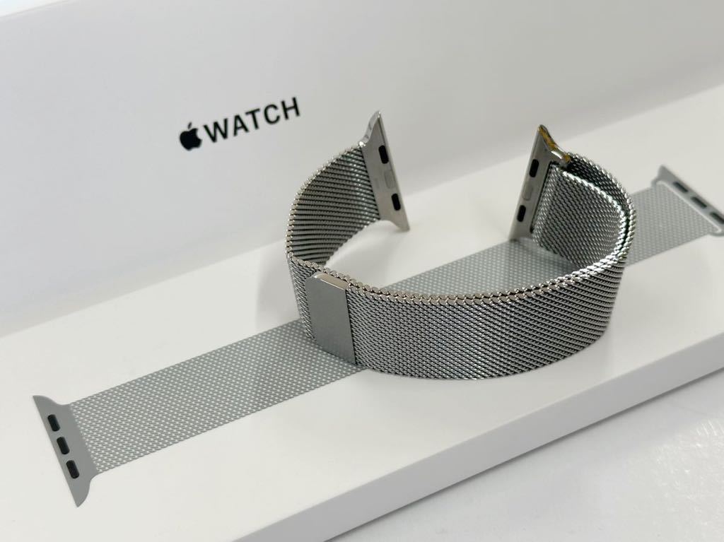 純正 即決 シルバーステンレス Apple watch 45mm 44mm 42mm ミラネーゼ