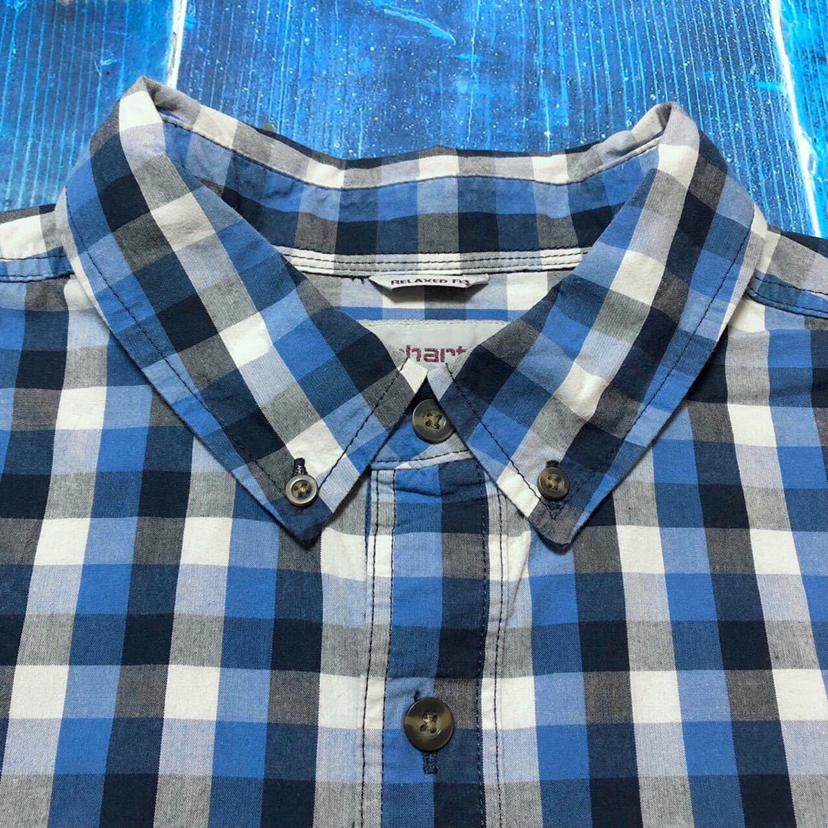 【カーハート】ポケットロゴタグ半袖ワークブロックチェックシャツ　半袖シャツ_画像8