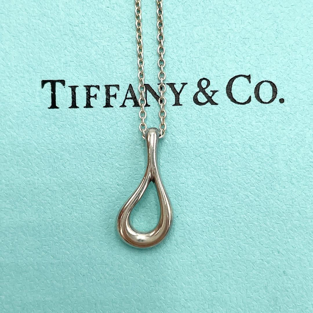 袋付き Tiffany ティファニー オープン ティアドロップ 雫 ネックレス チャーム 925 シルバー チェーン スターリングシルバー しずく